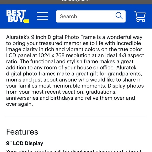 9 inch Aluratek digital photo frame - Picture 2 of 8